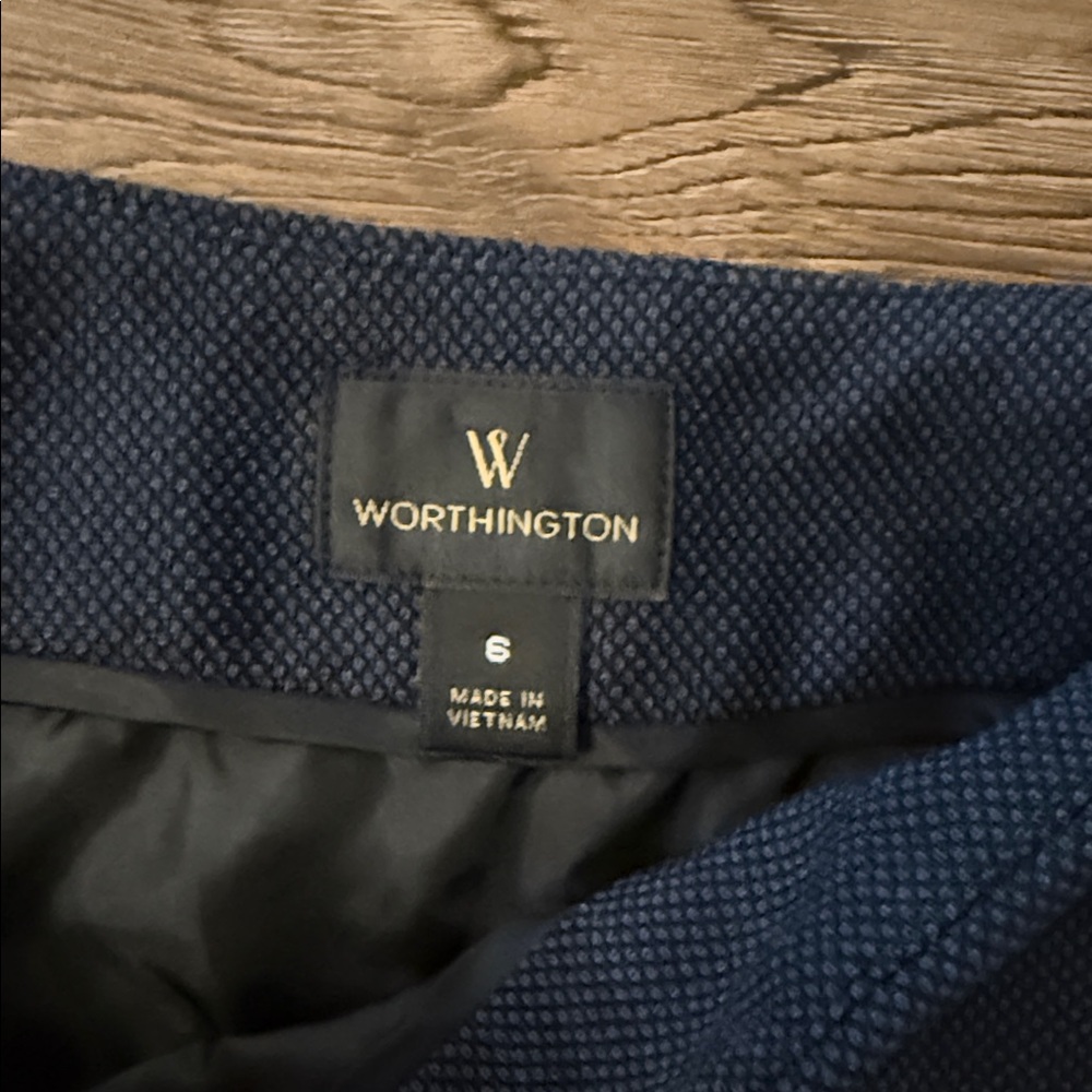 Worthington Navy Pencil faux wrap Skirt with Buckle Accents size 6 - Picture 2 of 6